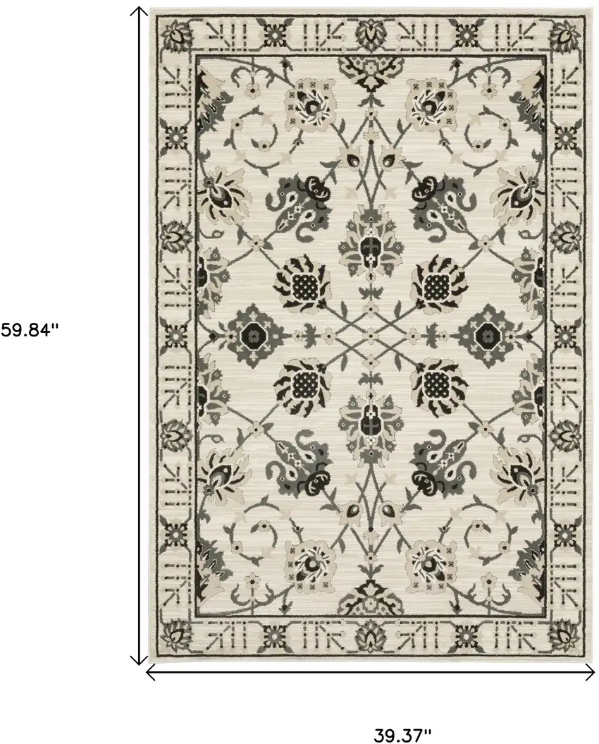 Ivory And Gray Oriental Area Rug Photo 3
