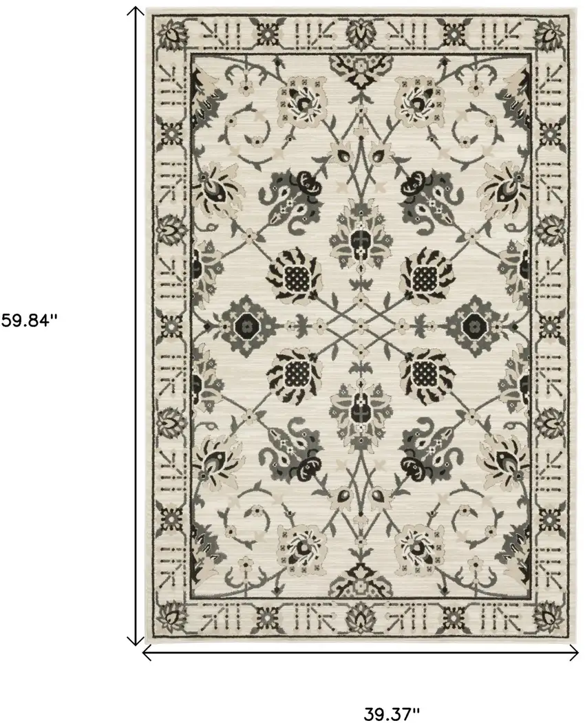 Ivory And Gray Oriental Area Rug Photo 3