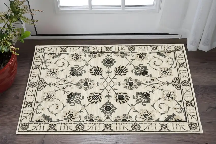 Ivory And Gray Oriental Area Rug Photo 1