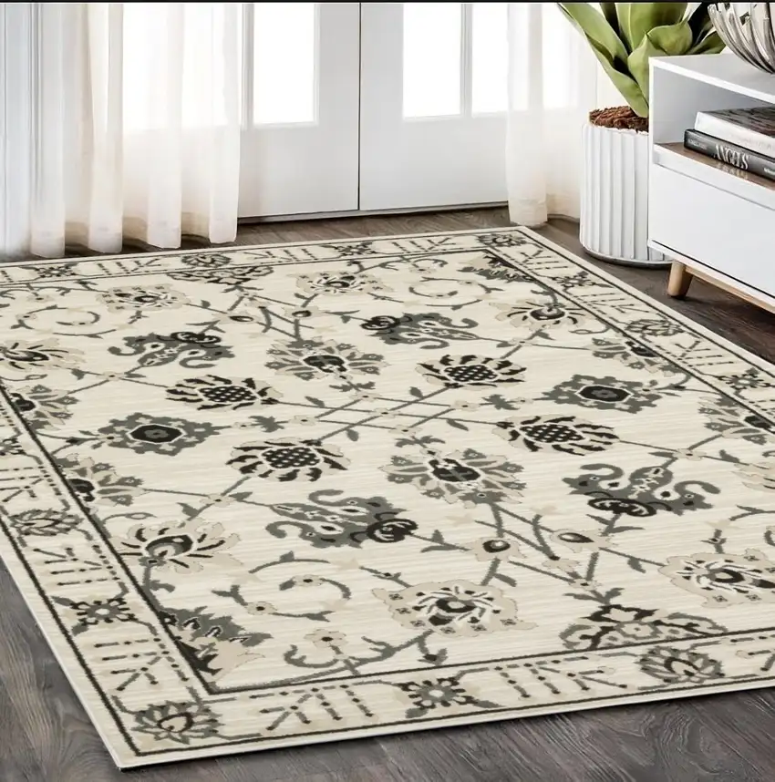 Ivory And Gray Oriental Area Rug Photo 1