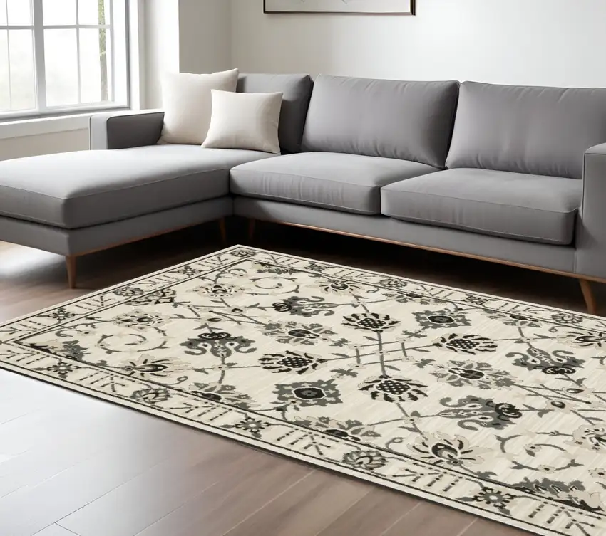 Ivory And Gray Oriental Area Rug Photo 1