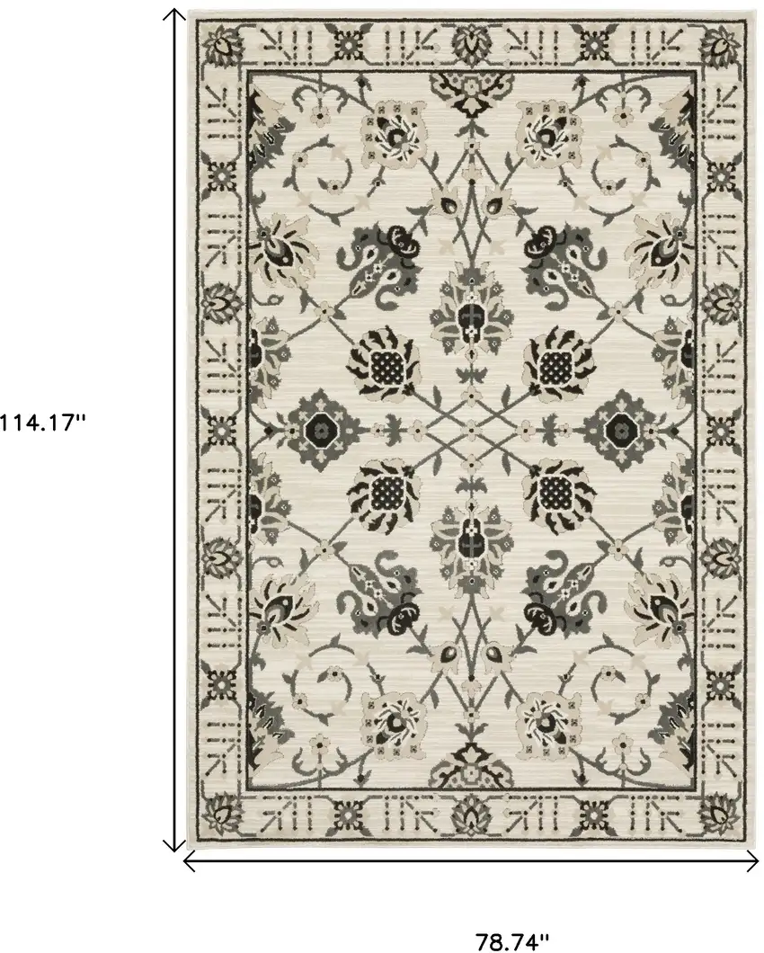 Ivory And Gray Oriental Area Rug Photo 3