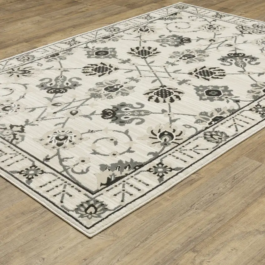 Ivory And Gray Oriental Area Rug Photo 4