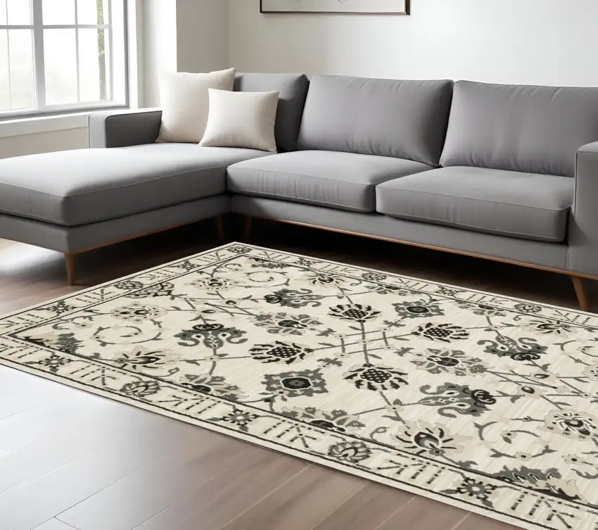 Ivory And Gray Oriental Area Rug Photo 1