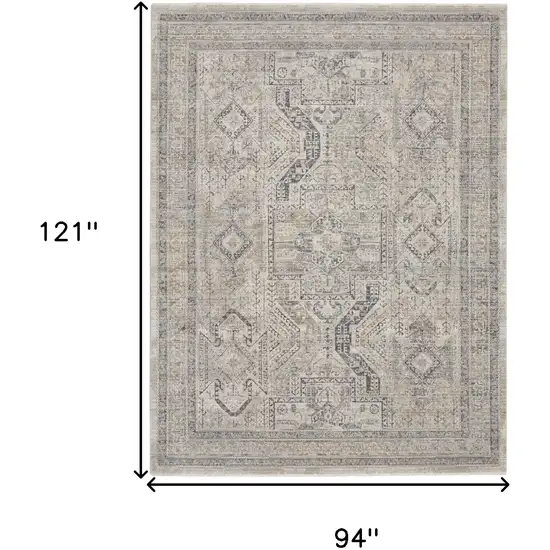 Ivory And Gray Oriental Distressed Area Rug With Fringe Photo 3