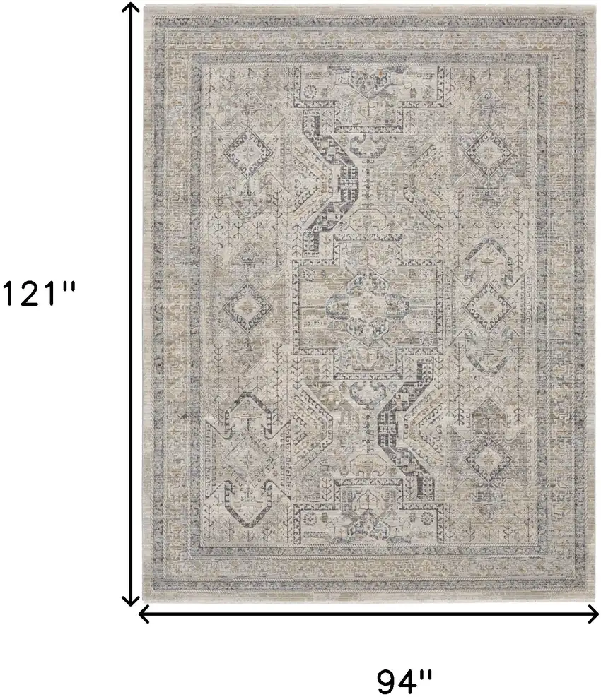 Ivory And Gray Oriental Distressed Area Rug With Fringe Photo 3