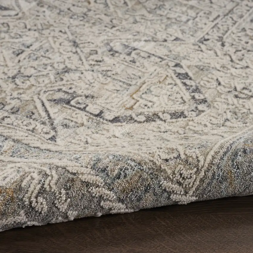 Ivory And Gray Oriental Distressed Area Rug With Fringe Photo 9