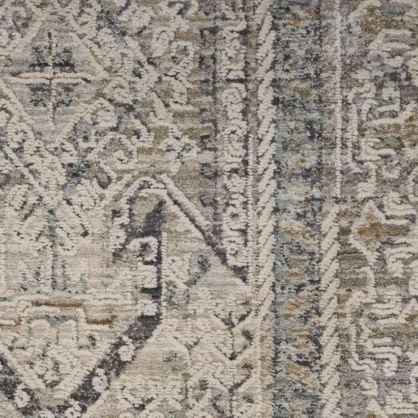 Ivory And Gray Oriental Distressed Area Rug With Fringe Photo 3
