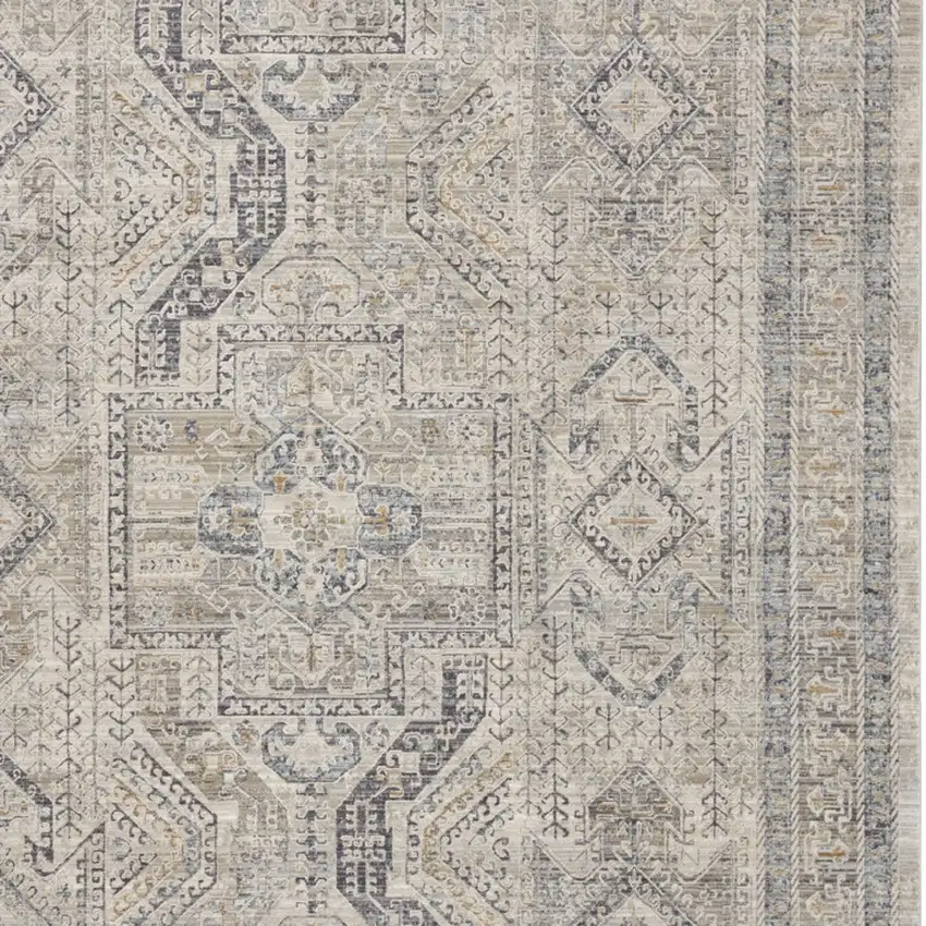 Ivory And Gray Oriental Distressed Area Rug With Fringe Photo 7