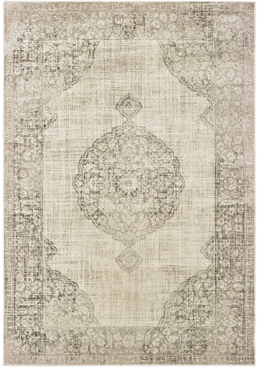 Ivory And Gray Oriental Distressed Area Rug Photo 2