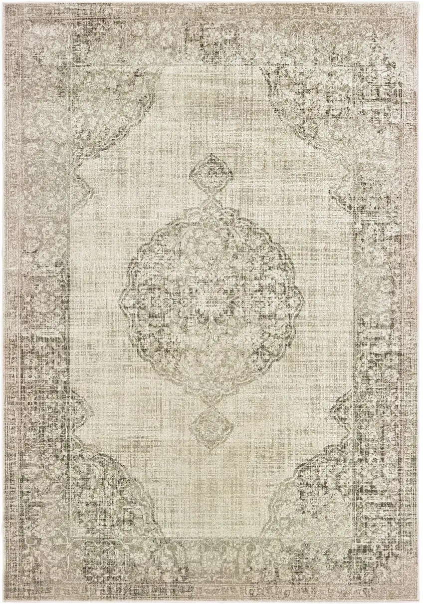 Ivory And Gray Oriental Distressed Area Rug Photo 6