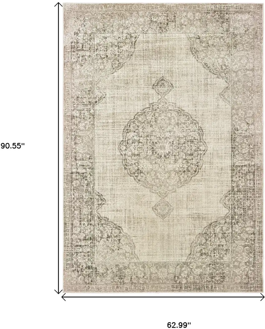 Ivory And Gray Oriental Distressed Area Rug Photo 3