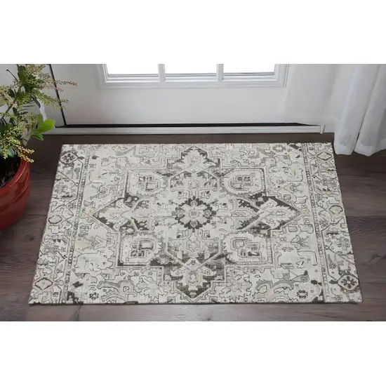 Ivory And Gray Oriental Washable Area Rug With UV Protection Photo 2