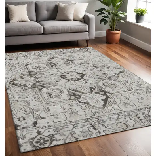 Ivory And Gray Oriental Washable Area Rug With UV Protection Photo 2