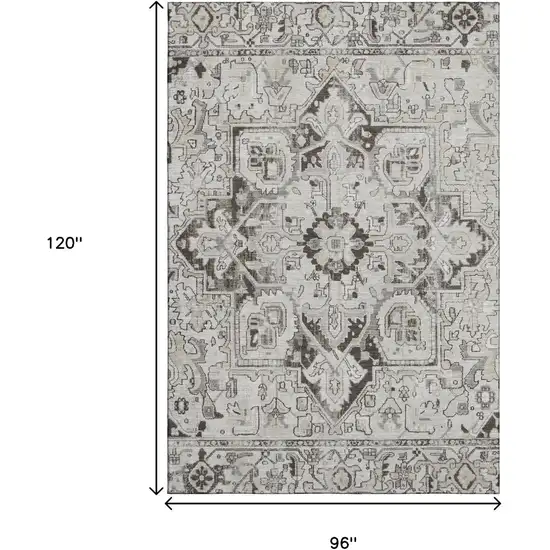 Ivory And Gray Oriental Washable Area Rug With UV Protection Photo 3