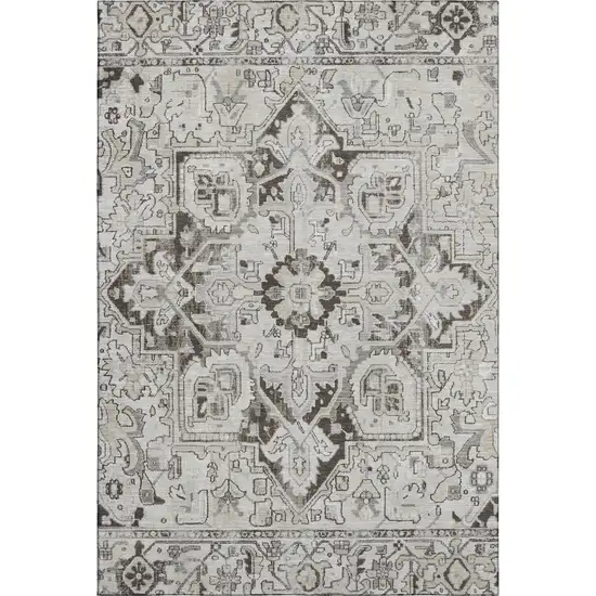 Ivory And Gray Oriental Washable Area Rug With UV Protection Photo 1