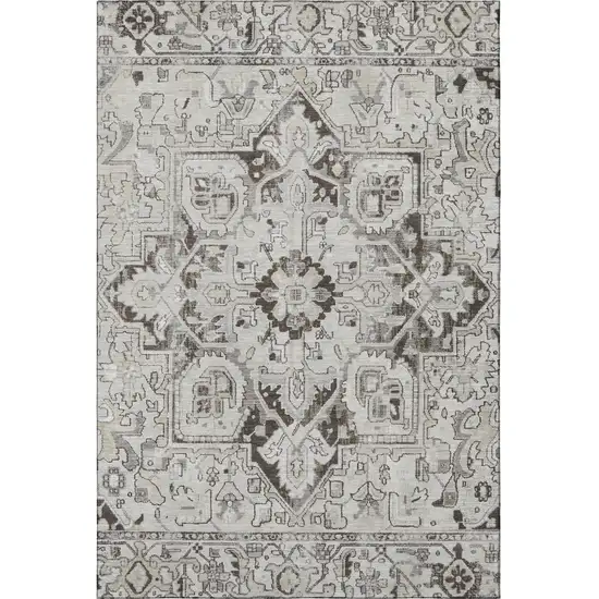 Ivory And Gray Oriental Washable Area Rug With UV Protection Photo 4