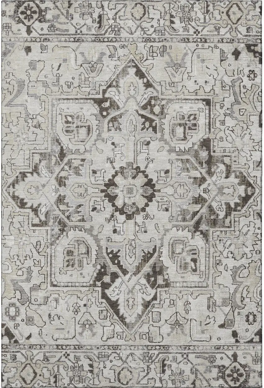 Ivory And Gray Oriental Washable Area Rug With UV Protection Photo 4