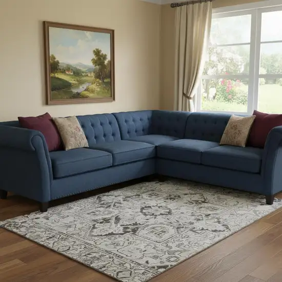 Ivory And Gray Oriental Washable Area Rug With UV Protection Photo 1