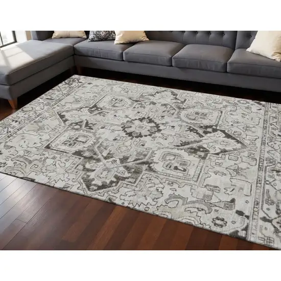 Ivory And Gray Oriental Washable Area Rug With UV Protection Photo 2