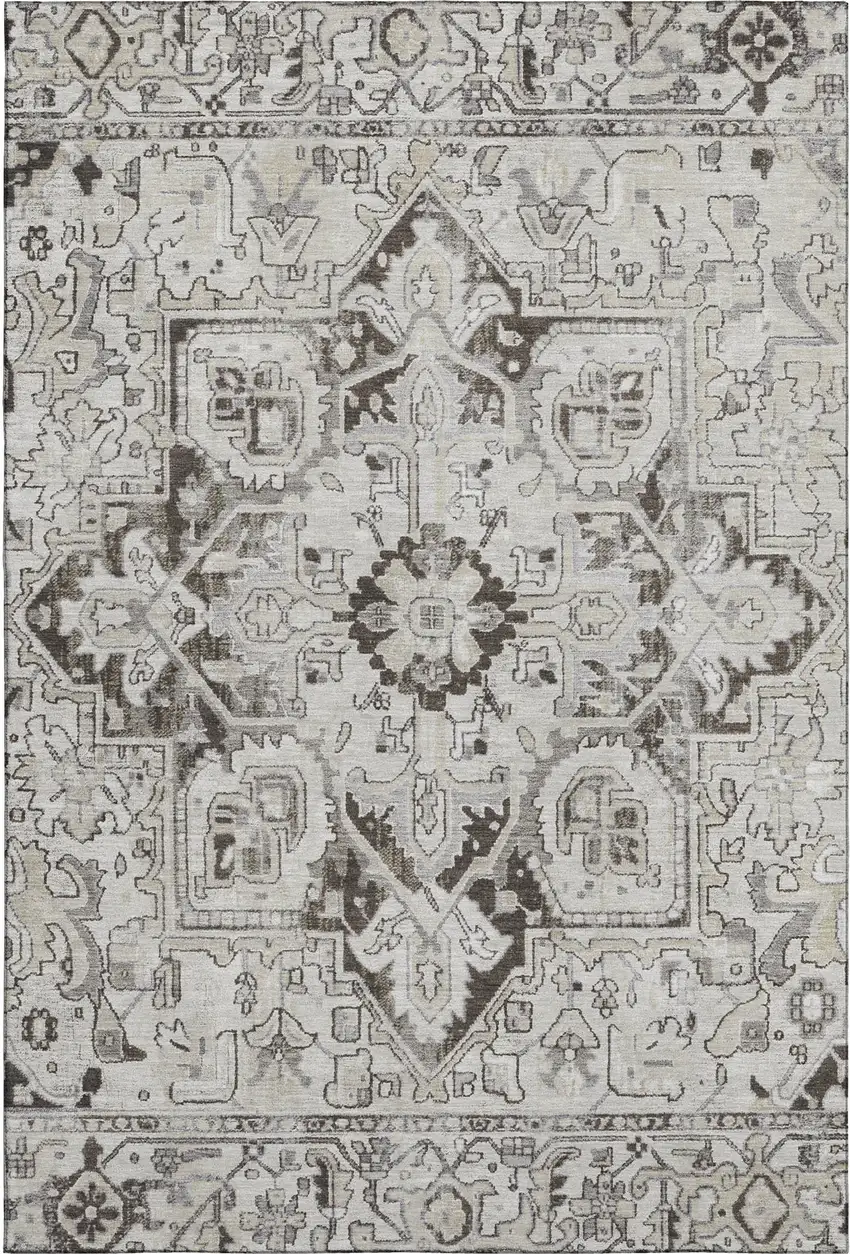 Ivory And Gray Oriental Washable Area Rug With UV Protection Photo 1