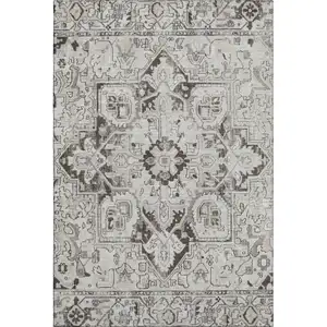 Photo of Ivory And Gray Oriental Washable Area Rug With UV Protection