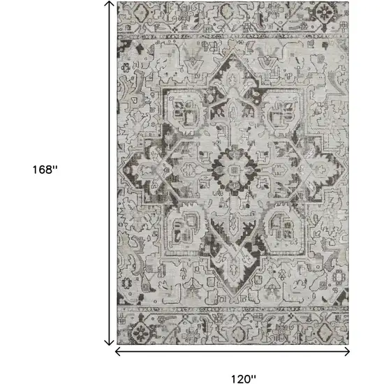 Ivory And Gray Oriental Washable Area Rug With UV Protection Photo 3