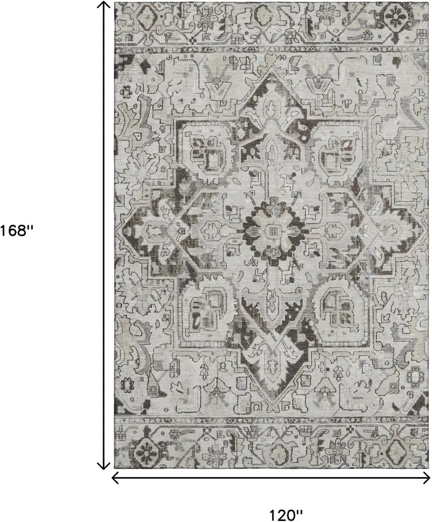 Ivory And Gray Oriental Washable Area Rug With UV Protection Photo 3