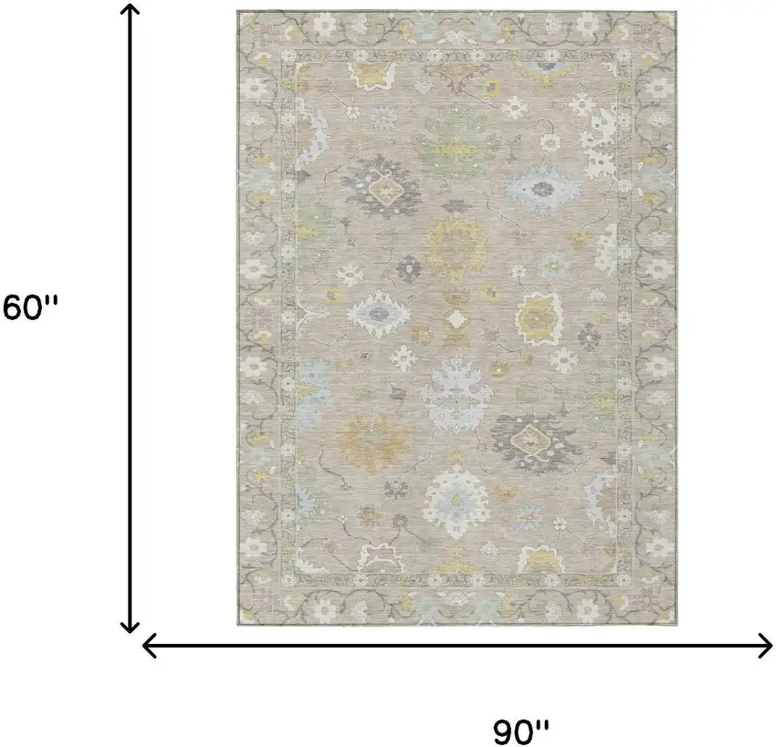Ivory And Gray Oriental Washable Indoor Outdoor Area Rug Photo 9