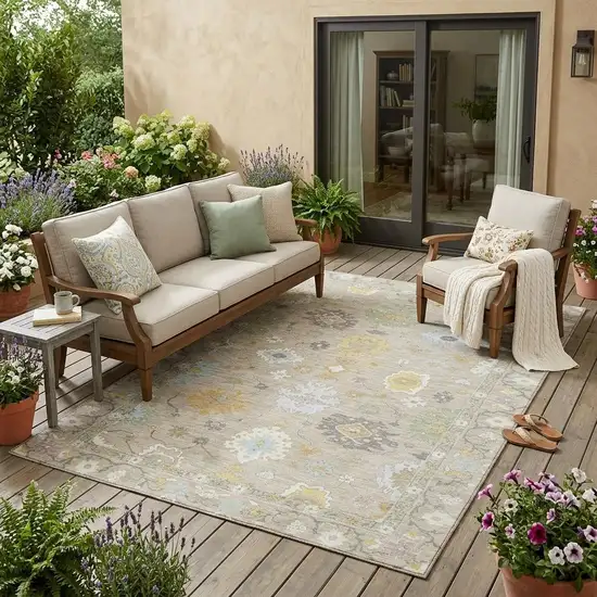 Ivory And Gray Oriental Washable Indoor Outdoor Area Rug Photo 1