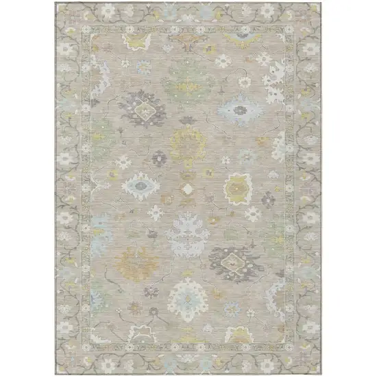 Ivory And Gray Oriental Washable Indoor Outdoor Area Rug Photo 2