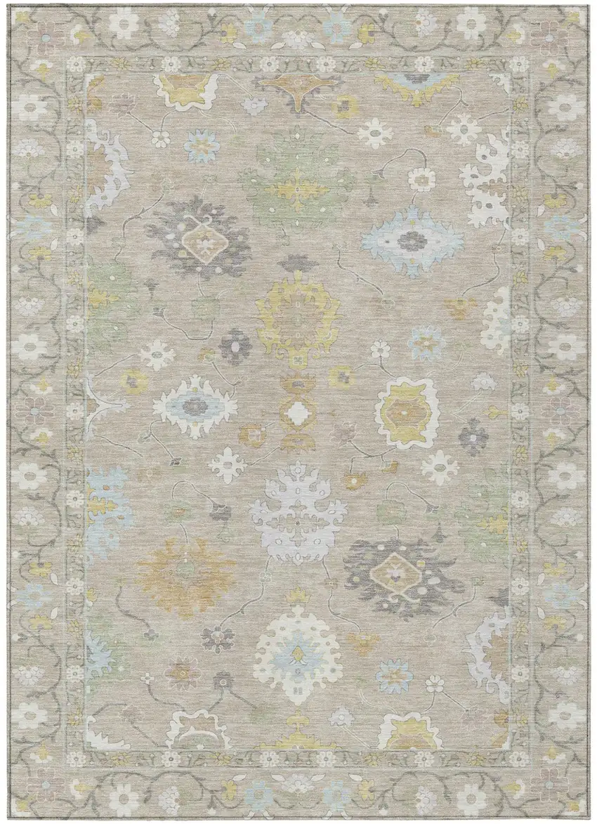Ivory And Gray Oriental Washable Indoor Outdoor Area Rug Photo 2