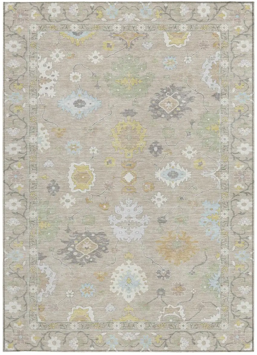 Ivory And Gray Oriental Washable Indoor Outdoor Area Rug Photo 4