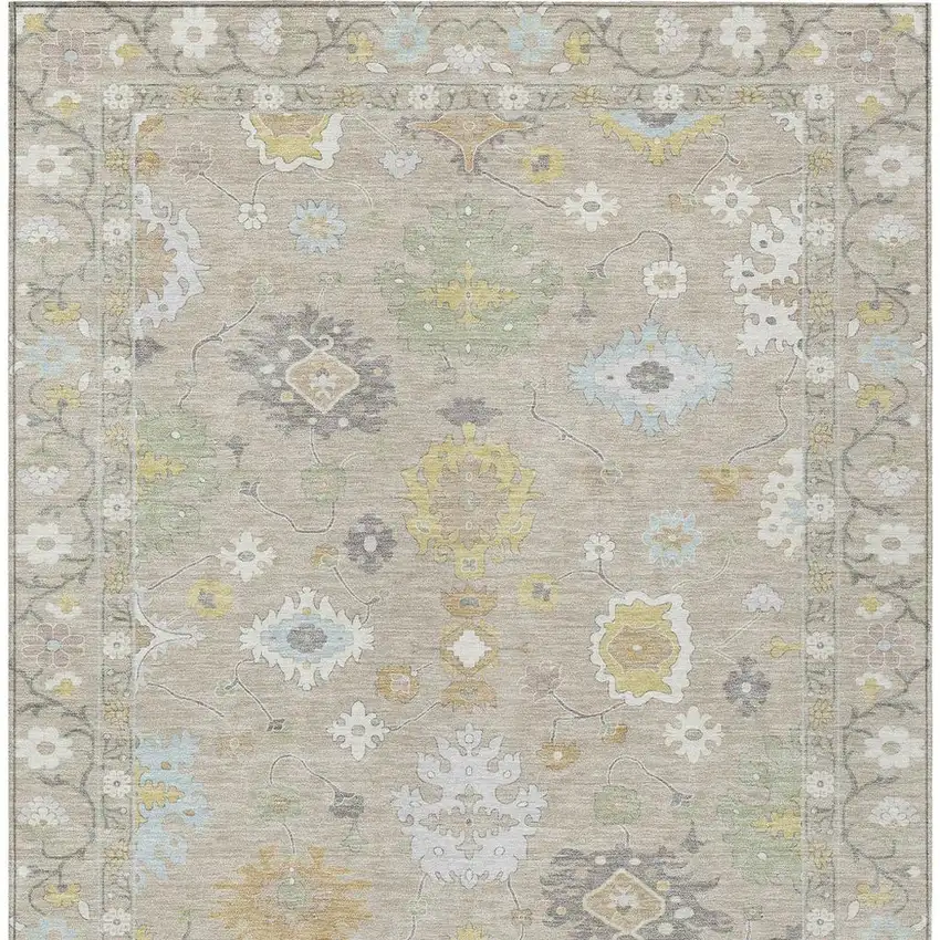 Ivory And Gray Oriental Washable Indoor Outdoor Area Rug Photo 6