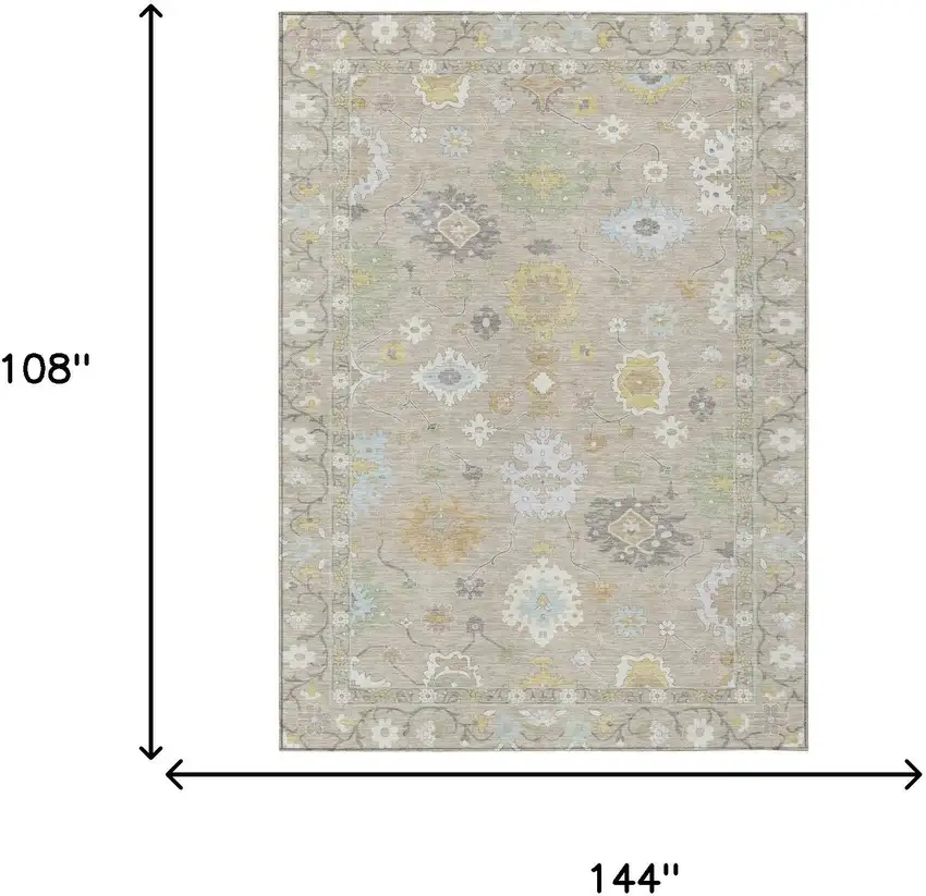Ivory And Gray Oriental Washable Indoor Outdoor Area Rug Photo 9