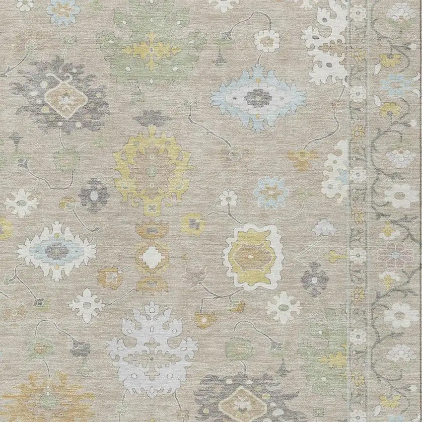 Ivory And Gray Oriental Washable Indoor Outdoor Area Rug Photo 6