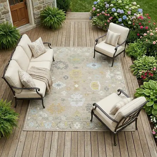 Ivory And Gray Oriental Washable Indoor Outdoor Area Rug Photo 1