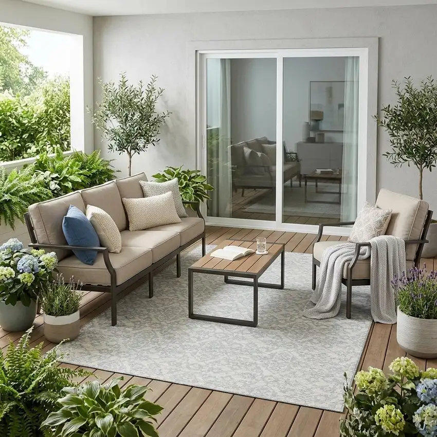 Ivory And Gray Oriental Washable Indoor Outdoor Area Rug Photo 1