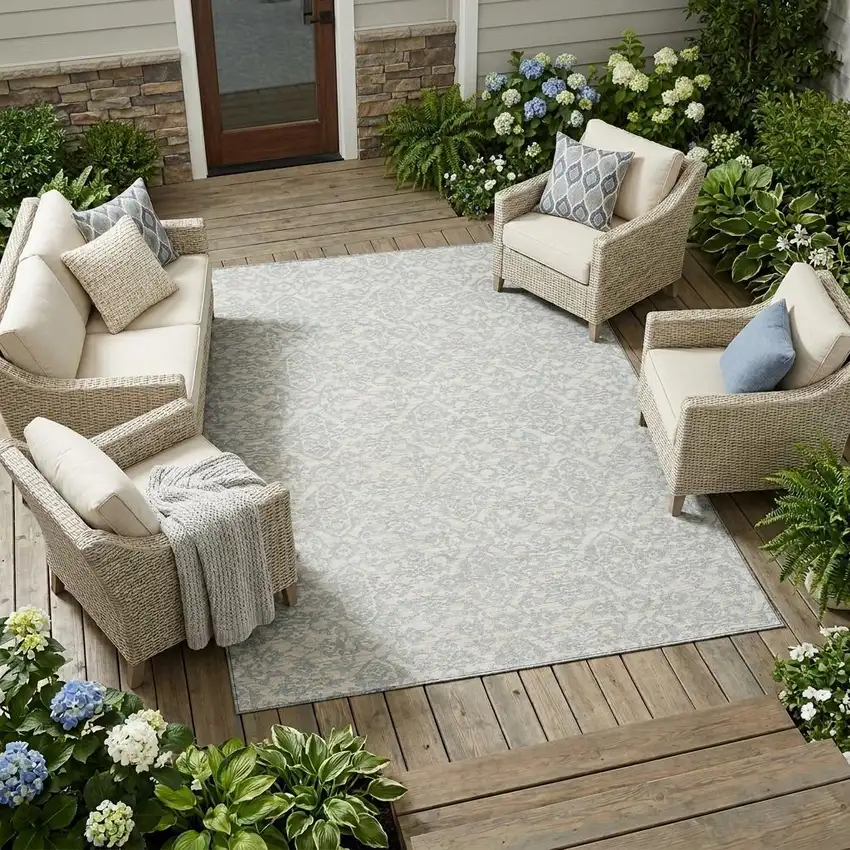 Ivory And Gray Oriental Washable Indoor Outdoor Area Rug Photo 1
