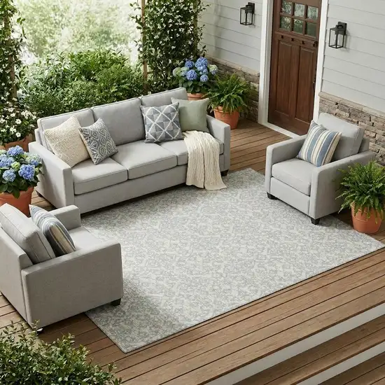 Ivory And Gray Oriental Washable Indoor Outdoor Area Rug Photo 1