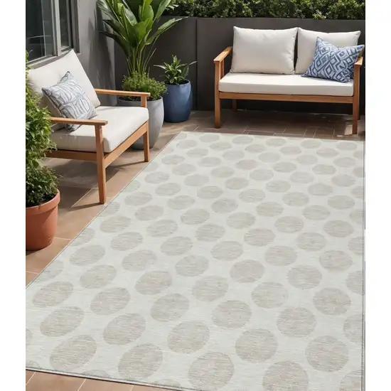 Ivory And Gray Polka Dot Washable Indoor Outdoor Area Rug Photo 1