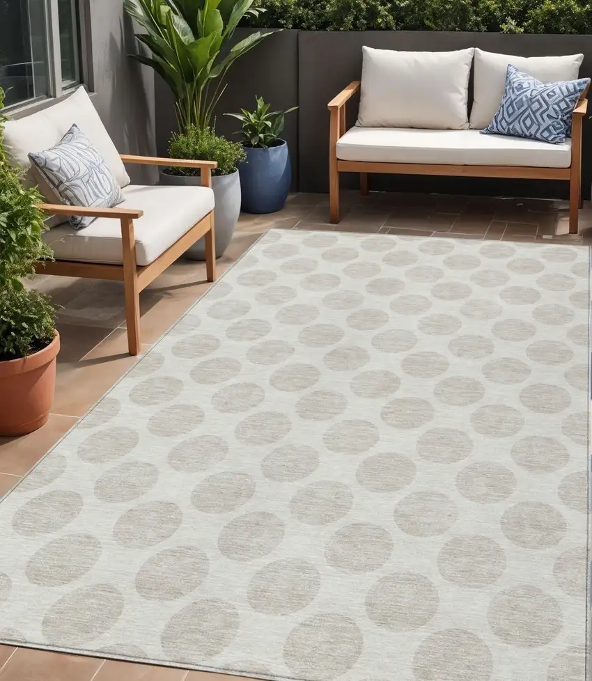 Ivory And Gray Polka Dot Washable Indoor Outdoor Area Rug Photo 1
