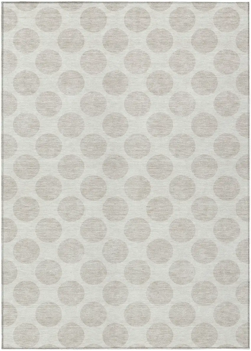 Ivory And Gray Polka Dot Washable Indoor Outdoor Area Rug Photo 2