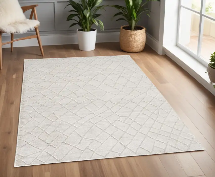 Gray and Ivory Striped Hand Woven Area Rug Photo 2