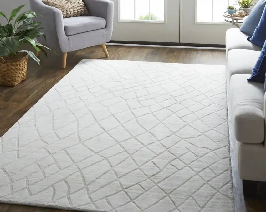 Ivory And Gray Striped Hand Woven Area Rug Photo 7
