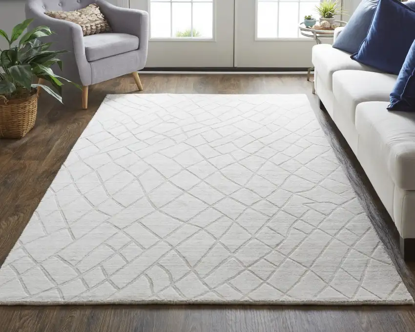 Ivory And Gray Striped Hand Woven Area Rug Photo 6