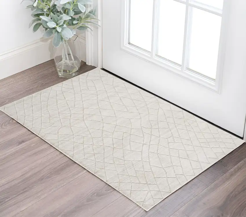 Gray and Ivory Striped Hand Woven Area Rug Photo 1