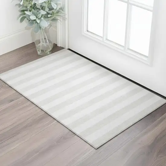 Ivory And Gray Striped Washable Area Rug With UV Protection Photo 2