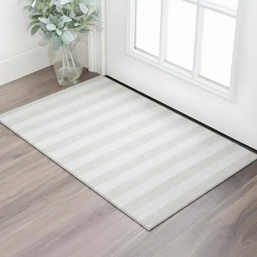 Ivory And Gray Striped Washable Area Rug With UV Protection Photo 2