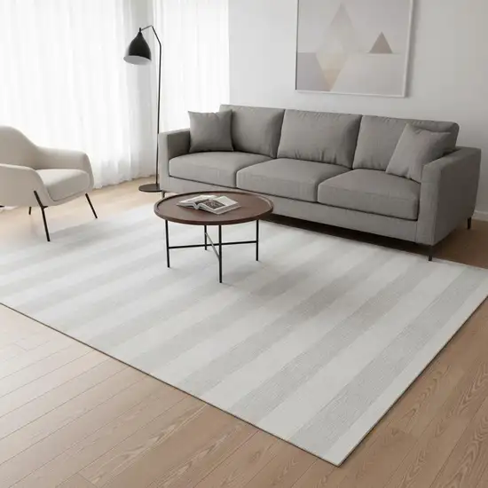 Ivory And Gray Striped Washable Area Rug With UV Protection Photo 2